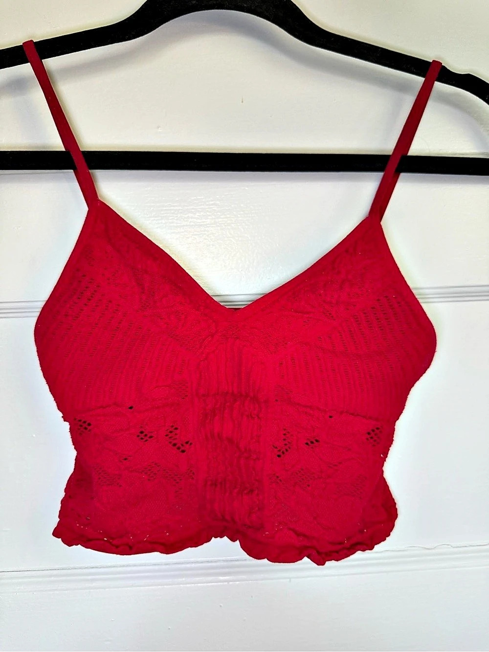 Free People Intimately Chloe Red Knit Lace Seamless Longline Bralette Boho M/L